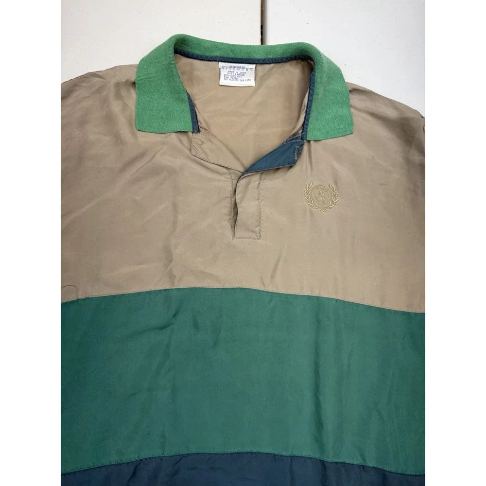 Vintage Givenchy Activewear 100% Silk Colorblock Pullover Polo Shirt 90s Men L
